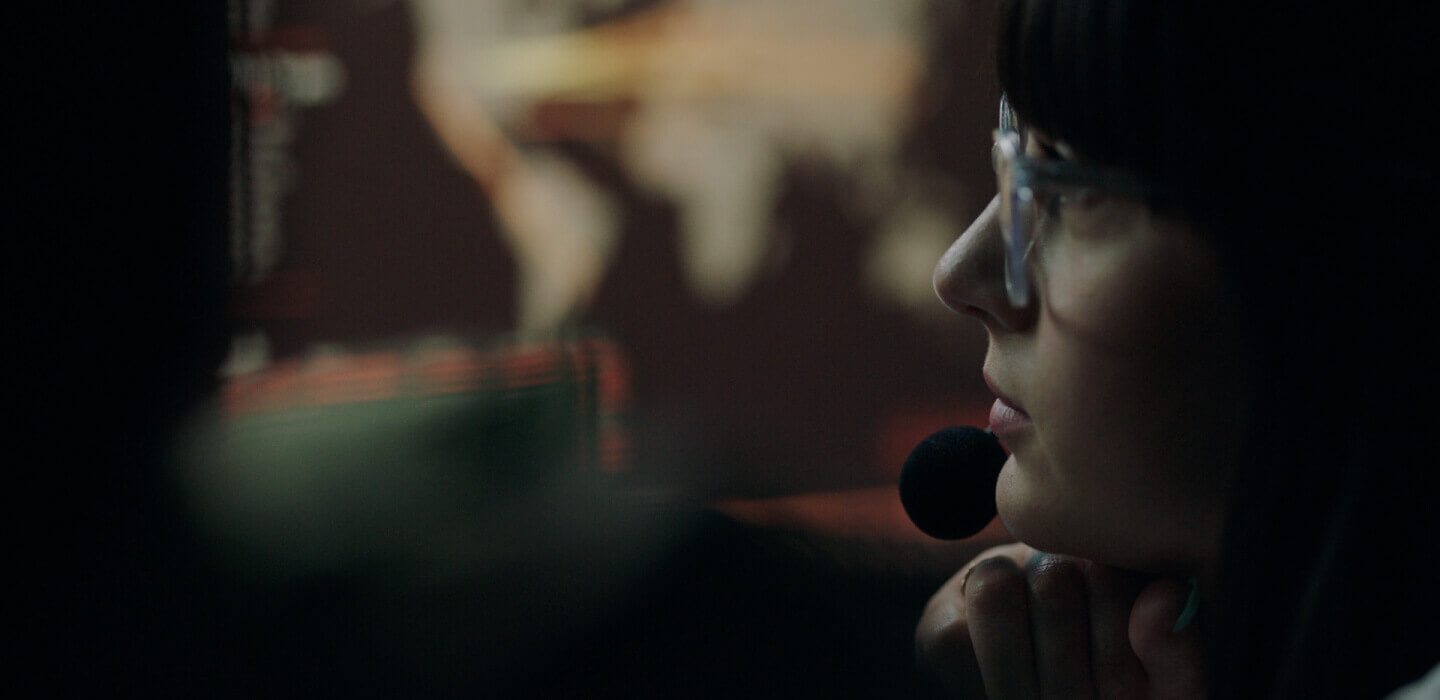 Woman wearing a headset
